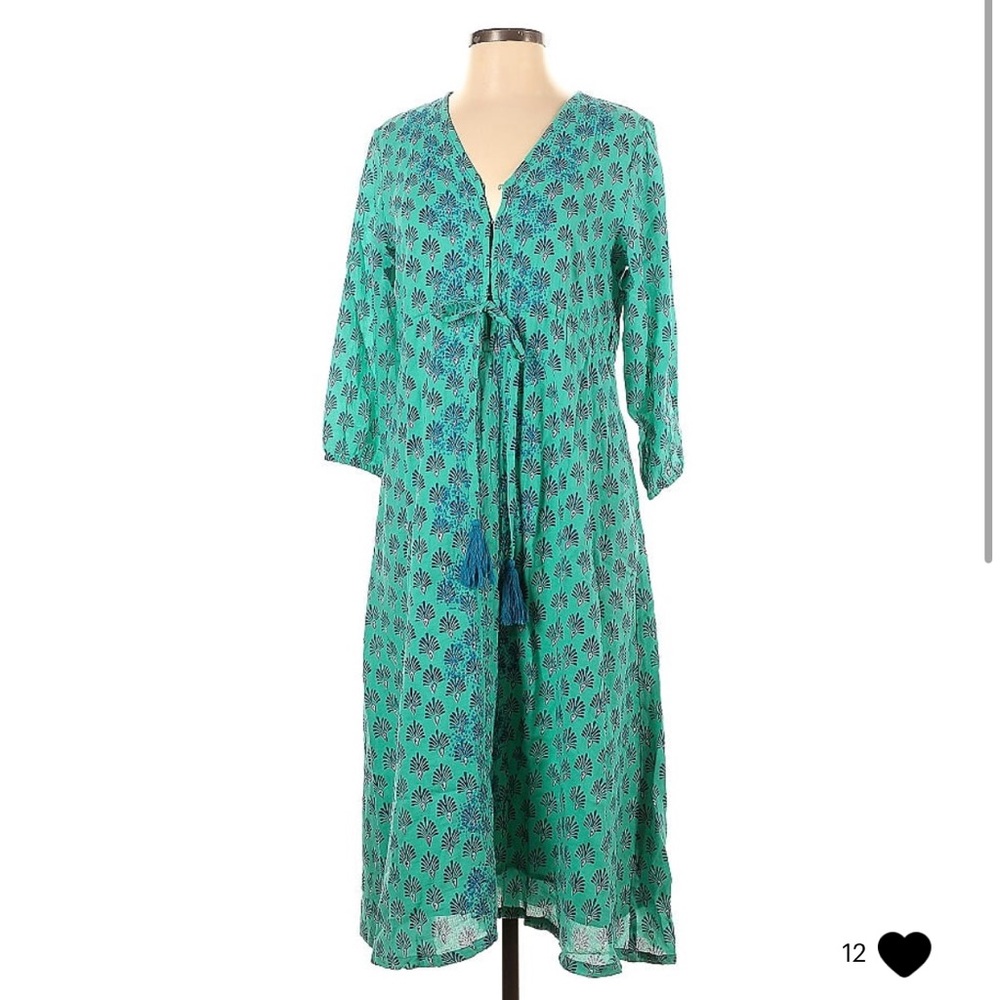Roller Rabbit midi-calf length dress, 100% cotton, teal/turquoise, XS